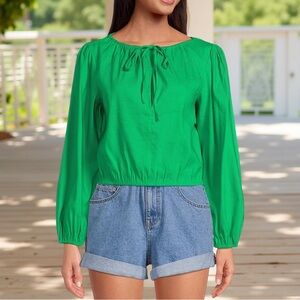 Gianni Bini Green Linen Blend Long Sleeve Blouse Size Medium